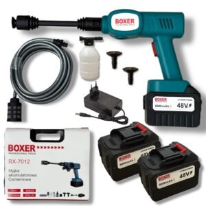 Myjka akumulatorowa ciśnieniowa BOXER BX-3262 (BX-7011) 36V 60bar / BX-3263 (BX-7012) 48V 80bar – bezprzewodowa, 2 akumulatory, zestaw, PROMOCJA