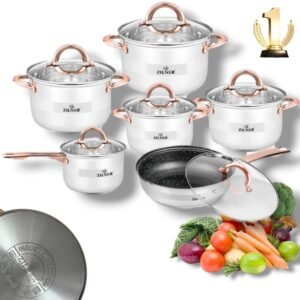 ZILNER zestaw garnków ZL-8130 12 el. stal nierdzewna na indukcję