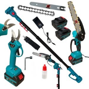 Zestaw 2w1 Akumulatorowy Sekator i Piła Łańcuchowa 20 cm z teleskopowym wysięgnikiem 250 cm, 2x Akumulator 48VF