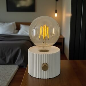 Lampka retro LED z akumulatorem i regulacją światła, USB Type-C, nocna lampka dekoracyjna, 2 kolory - Biały