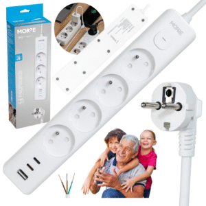 Listwa zasilająca MORRE M407 3680W 5xAC + 3xUSB szybkie ładowanie
