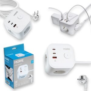 Listwa zasilająca MORRE M404 3680W kostka 3xAC + 3xUSB szybkie ładowanie