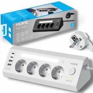 Listwa zasilająca MORRE M411 narożna 3680W 4xAC + 4xUSB z lampką nocną