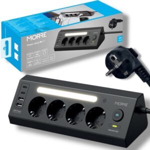Listwa zasilająca MORRE M411 narożna 3680W 4xAC + 4xUSB z lampką nocną - Czarny