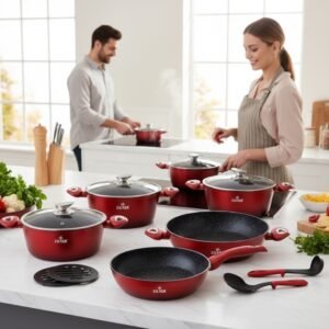 Zestaw garnków granitowych ZILNER 15 el. – indukcja, gaz, zielony/czerwony