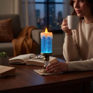 Świeca LED z brokatem 23,5 cm zmieniająca kolory USB/AAA