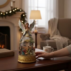 Latarnia Świąteczna LED Anioł 33 cm | Snow Water Lantern z muzyką lub bez