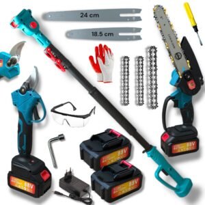 Zestaw akumulatorowy 3w1 Piła łańcuchowa + Sekator + Wysięgnik teleskopowy 88VF z 2 akumulatorami