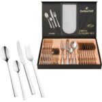 Srebrny zestaw sztućców 24 elementy stal nierdzewna dla 6 osób