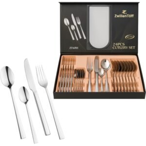 Srebrny zestaw sztućców 24 elementy stal nierdzewna dla 6 osób