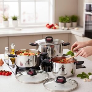 Zestaw garnków stalowych ZILNER ZL-7371  3 szt. z pokrywkami, stal nierdzewna, indukcja