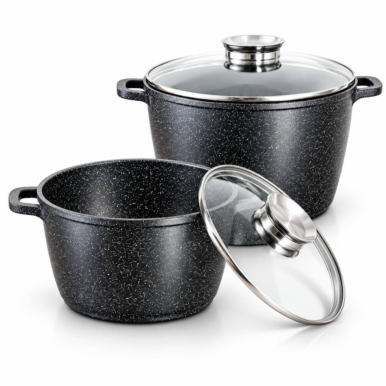 Zestaw Garnków Marmurowych 4 el. 6,2 l + 10,2 l 24/28 cm z Pokrywkami